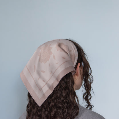 Model wearing Mulberry Silk Scarf in Gyöngy.